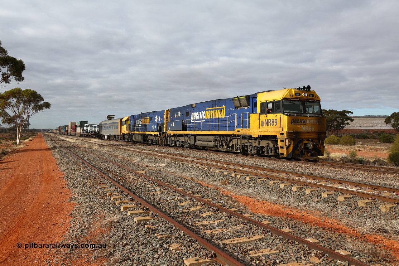 160529 8758
Parkeston, 6MP4 intermodal train, arrives on the mainline behind a pair of Goninan built GE model Cv40-9i NR class units NR 89 serial 7250-05 / 97-292 and NR 4 serial 7250-11 / 96-206.
Keywords: NR-class;NR89;Goninan-WA;GE;Cv40-9i;7250-05/97-292;