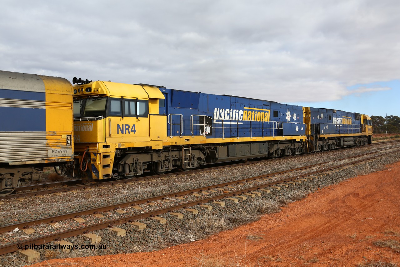 160529 8761
Parkeston, 6MP4 intermodal train, on the mainline behind Goninan built GE model Cv40-9i NR class unit NR 4 serial 7250-05/97-292.
Keywords: NR-class;NR4;Goninan;GE;Cv40-9i;7250-11/96-206;