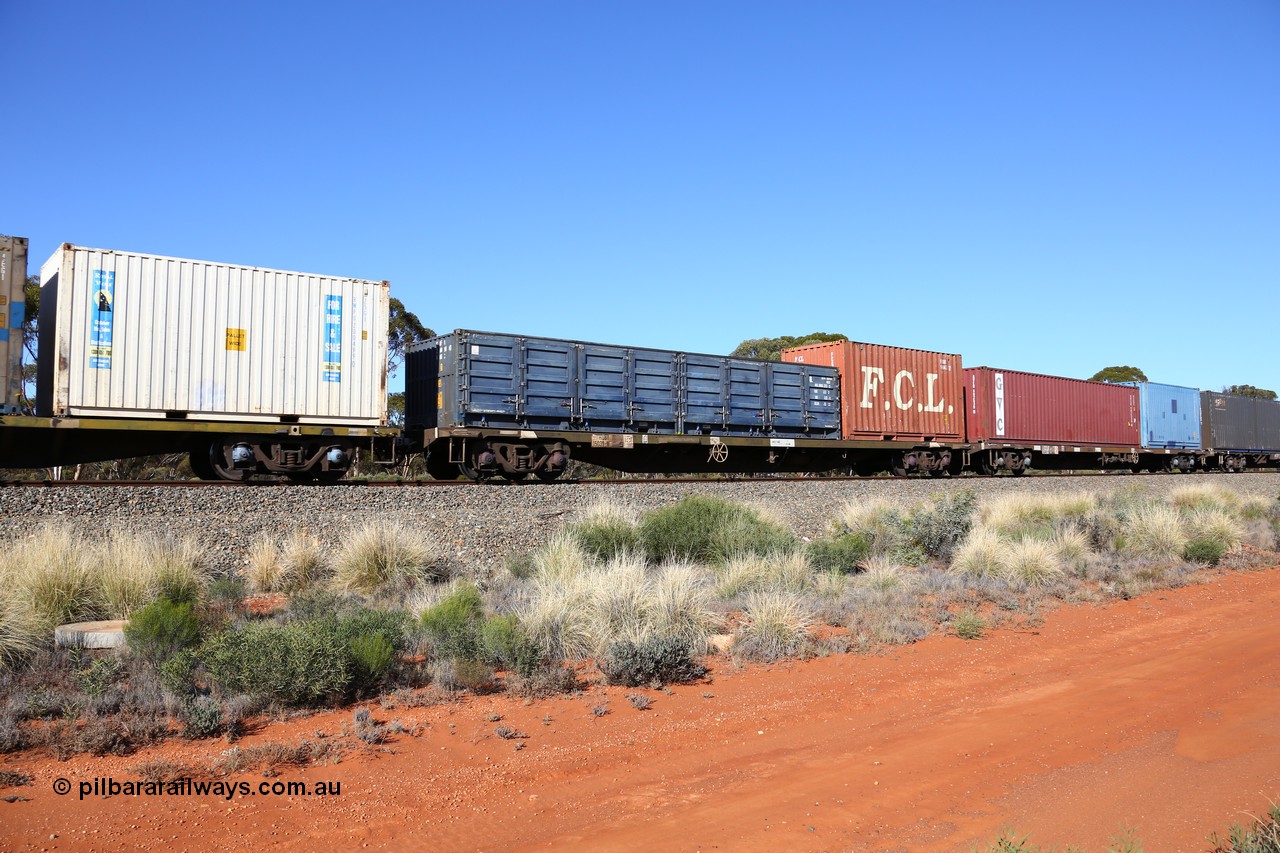 160530 9254
Binduli, 7SP3 intermodal service, container waggon RQBY 15039, one of seventy that Comeng NSW built as OCY type in 1974-75, recoded to NQOY, then NQSY and NQBY. Loaded with a 20' FCGU 960478 and an SCF 40' half height side door container 200564.
Keywords: RQBY-type;RQBY15039;Comeng-NSW;OCY-type;NQOY-type;NQSY-type;NQBY-type;