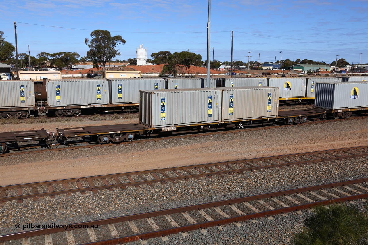 160531 9904
West Kalgoorlie, 1MP2 steel train, container waggon RQWW 22014, one of thirty two JCW type waggons built by Comeng NSW in 1973-74, loaded with two 20' Royal Wolf containers, RWMC 815916 and RWMC 815928.
Keywords: RQWW-type;RQWW22014;Comeng-NSW;JCW-type;NQJW-type;
