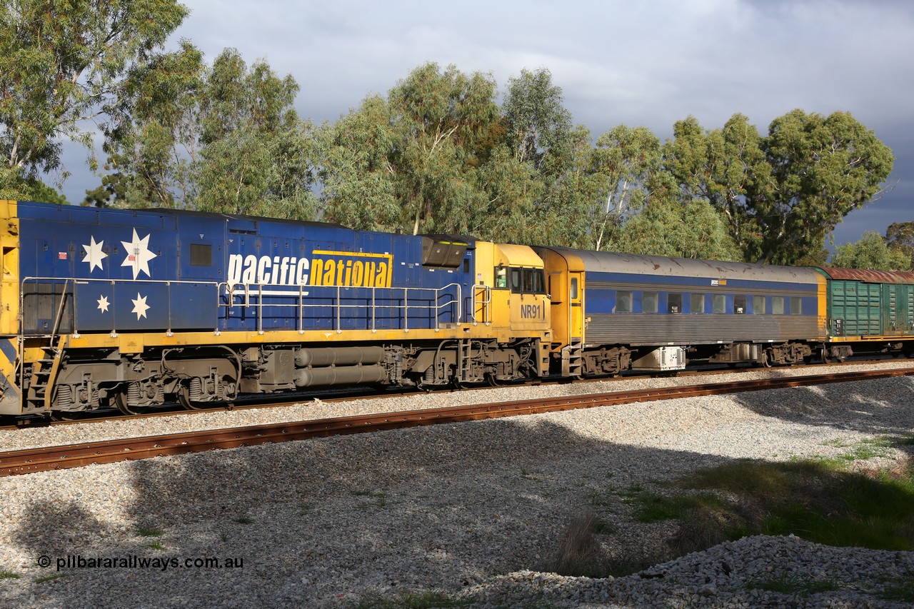 160609 0391
Woodbridge, 5PM5 intermodal train second unit locomotive Goninan built GE model Cv40-9i NR class unit NR 91 serial 7250-05/97-294 and crew accommodation coach RZEY 4.
Keywords: NR-class;NR91;Goninan;GE;Cv40-9i;7250-05/97-294;