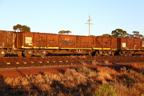 160522 2030
Parkeston, 5MP2 steel train, RKCX type open waggon RKCX 1001, originally built by Victorian Railways Bendigo Workshops in 1974 as a member of the ELX type open waggons, in 1979 recoded to VOBX and then VOCX in 1980. To NRC in 1994, ROBX, then current code in 1995.
Keywords: RKCX-type;RKCX1001;Victorian-Railways-Bendigo-WS;ELX-type;VOBX-type;VXOZ-type;ROBX-type;