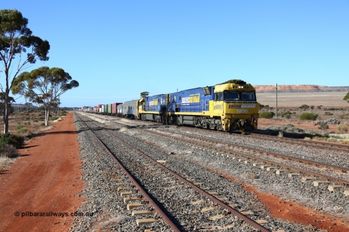 160522 2083
Parkeston, 6MP4 intermodal train arrives on the mainline behind a pair of Goninan built GE model Cv40-9i NR class units NR 90 serial 7250-05/97-293 and NR 101 serial 7250-07/97-303.
Keywords: NR-class;NR90;Goninan;GE;Cv40-9i;7250-05/97-293;NR101;7250-07/97-303;