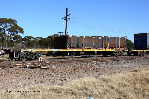 160522 2157
Parkeston, 6MP4 intermodal train, RQSY 34343 container waggon, one of one hundred OCY type container waggons built by Goninan in 1975, recoded to NQOY. Loaded with a K&S 40' flatrack KT 176 loaded with reo mesh.
Keywords: RQSY-type;RQSY34343;Goninan-NSW;OCY-type;