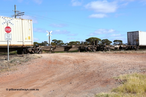 160522 2440
Parkeston, 7MP7 priority service train, RRAY 7249 platform 1 of 5-pack articulated skel waggon set, 1 of 100 built by ABB Engineering NSW 1996-2000, 40' deck empty.
Keywords: RRAY-type;RRAY7249;ABB-Engineering-NSW;