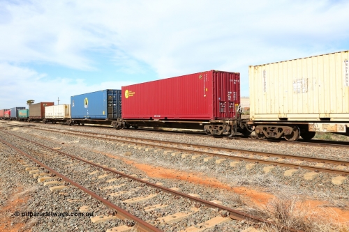 160523 2942
Parkeston, 7SP3 intermodal train, RQQY 7003 5-pack articulated skel waggon built as a 'one off' my AN Rail Islington Workshops in 1994 as REQY with electric power connections, seen here with 5 different types of container.
Keywords: RQQY-type;RQQY7003;AN-Islington-WS;REQY-type;