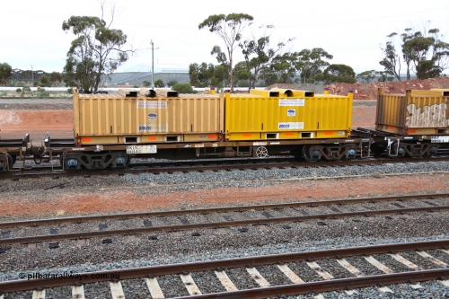 160524 4288
West Kalgoorlie, 1MP2 steel train, RKLY 20609, totally unrecognisable from original build by EPT NSW 1977-78 as part of a batch of two hundred BDY type 14.20 metre open waggons, had several recoding's prior to its current guise, loaded with two RH type coil containers or 'butter boxes' RH 410 and RH 51.
Keywords: RKLY-type;RKLY20609;EPT-NSW;BDY-type;NODY-type;NKDY-type;