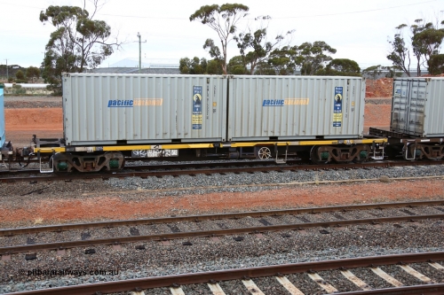 160524 4295
West Kalgoorlie, 1MP2 steel train, NQTY 20322, totally unrecognisable from original build by EPT NSW 1979-81 as part of a batch of two hundred BDY type 14.20 metre open waggons, had several recoding's prior to its current guise, loaded with two Royal Wolf 22G1 type 20' boxes RWLU 815002 and RWLU 815047.
Keywords: NQTY-type;NQTY20322;EPT-NSW;BDY-type;NODY-type;