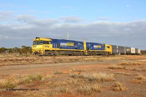160525 4437
Parkeston, 3PM7 priority service train downgrade over the hill behind Goninan built GE model Cv40-9i NR class units NR 64 serial 7250-11/96-266 and NR 11 serial 7250-02/97-213.
Keywords: NR-class;NR64;Goninan;GE;Cv40-9i;7250-11/96-266;