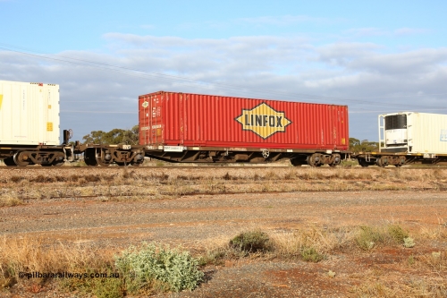 160525 4446
Parkeston, 3PM7 priority service train, RQSY 34484 container waggon, one of one hundred built by Tulloch Ltd NSW 1974-75 as OCY type, with a 48' Linfox box DRC 587.
Keywords: RQSY-type;RQSY34484;Tulloch-Ltd-NSW;OCY-type;