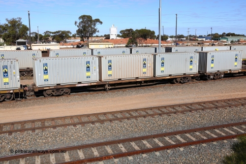 160531 9902
West Kalgoorlie, 1MP2 steel train, container waggon RQTY 29 originally built by SAR at Islington Workshops between 1970-72 as part of a batch of seventy two FQX type container waggons with three 20' Royal Wolf boxes RWMC 815944, RWMC 815825 and RWMC 815899.
Keywords: RQTY-type;RQTY29;SAR-Islington-WS;FQX-type;