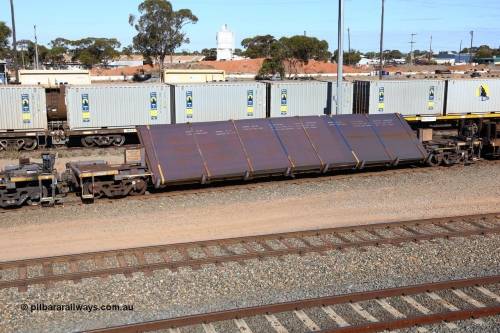 160531 9923
West Kalgoorlie, 1MP2 steel train, RKYY type wide steel plate tilt waggon RKYY 7094 one of twenty seven units built by AN Rail Islington Workshops in 1995-96. Loaded with steel plate.
Keywords: RKYY-type;RKYY7094;AN-Islington-WS;
