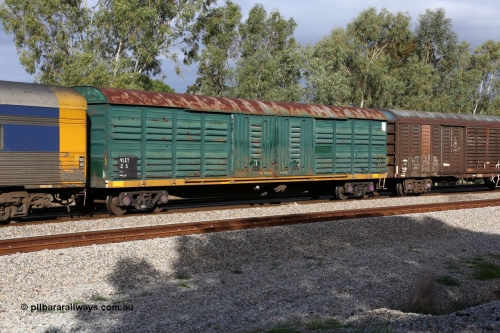 160609 0393
Woodbridge, 5PM5 intermodal train, VLEY 2 louvre van, started life as Victorian Railways Newport Workshops built VSX type louvre van VSX 906 in 1974, recoded to VLEX in 1979 and to VLNX 2 in 1981 for newsprint traffic, then RLNX in 1995, again recoded for rice traffic to VLRX in 2003 and then possibly to VLEY sometime after 2005. In Freight Australia green with yellow band.
Keywords: VLEY-type;VLEY2;Victorian-Railways-Newport-WS;VSX-type;VSX906;VLNX-type;RLNX-type;VLRX-type;