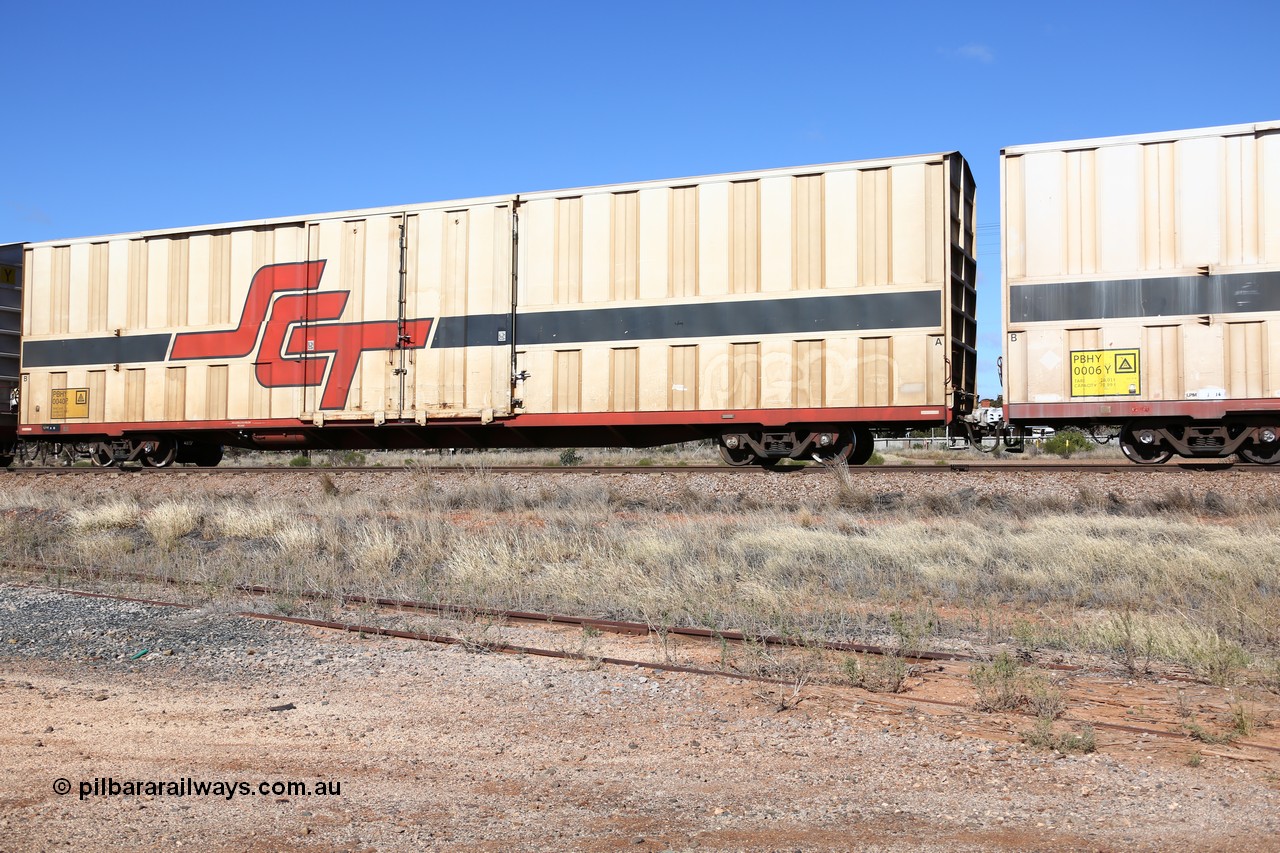 160522 2222
Parkeston, SCT train 6MP9 operating from Melbourne to Perth, PBHY type covered van PBHY 0040 Greater Freighter, one of a second batch of thirty units built by Gemco WA.
Keywords: PBHY-type;PBHY0040;Gemco-WA;