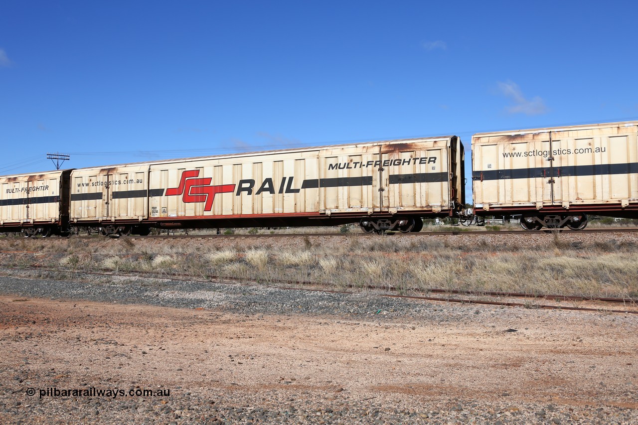 160522 2230
Parkeston, SCT train 6MP9 operating from Melbourne to Perth, PBGY type covered van PBGY 0029 Multi-Freighter, one of eighty two waggons built by Queensland Rail Redbank Workshops in 2005.
Keywords: PBGY-type;PBGY0029;Qld-Rail-Redbank-WS;