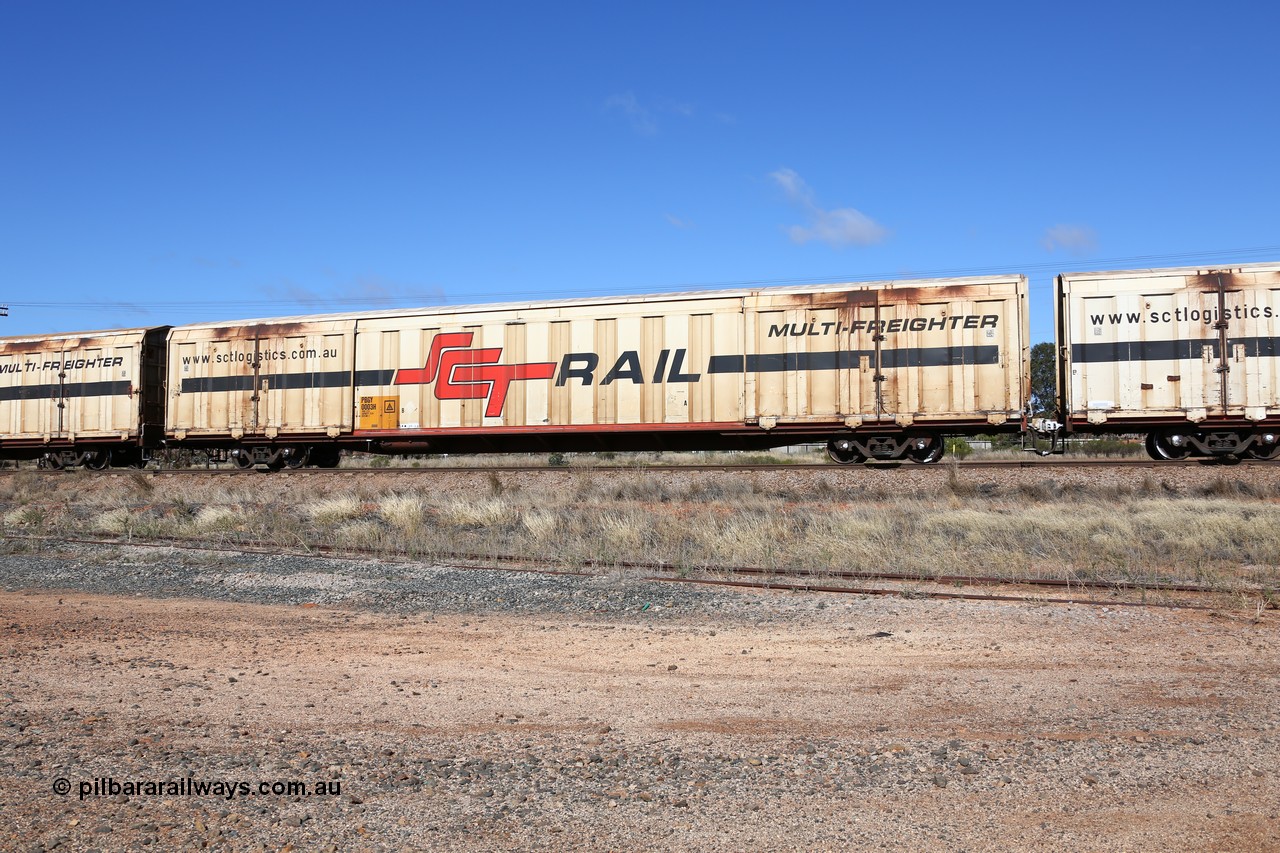 160522 2244
Parkeston, SCT train 6MP9 operating from Melbourne to Perth, PBGY type covered van PBGY 0003 Multi-Freighter, one of eighty two waggons built by Queensland Rail Redbank Workshops in 2005.
Keywords: PBGY-type;PBGY0003;Qld-Rail-Redbank-WS;