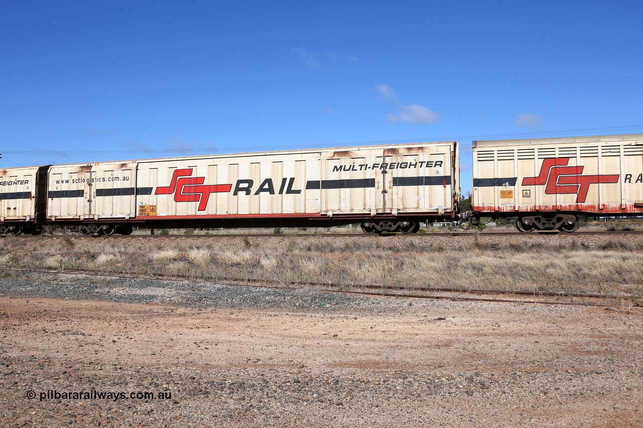 160522 2247
Parkeston, SCT train 6MP9 operating from Melbourne to Perth, PBGY type covered van PBGY 0055 Multi-Freighter, one of eighty two waggons built by Queensland Rail Redbank Workshops in 2005.
Keywords: PBGY-type;PBGY0055;Qld-Rail-Redbank-WS;