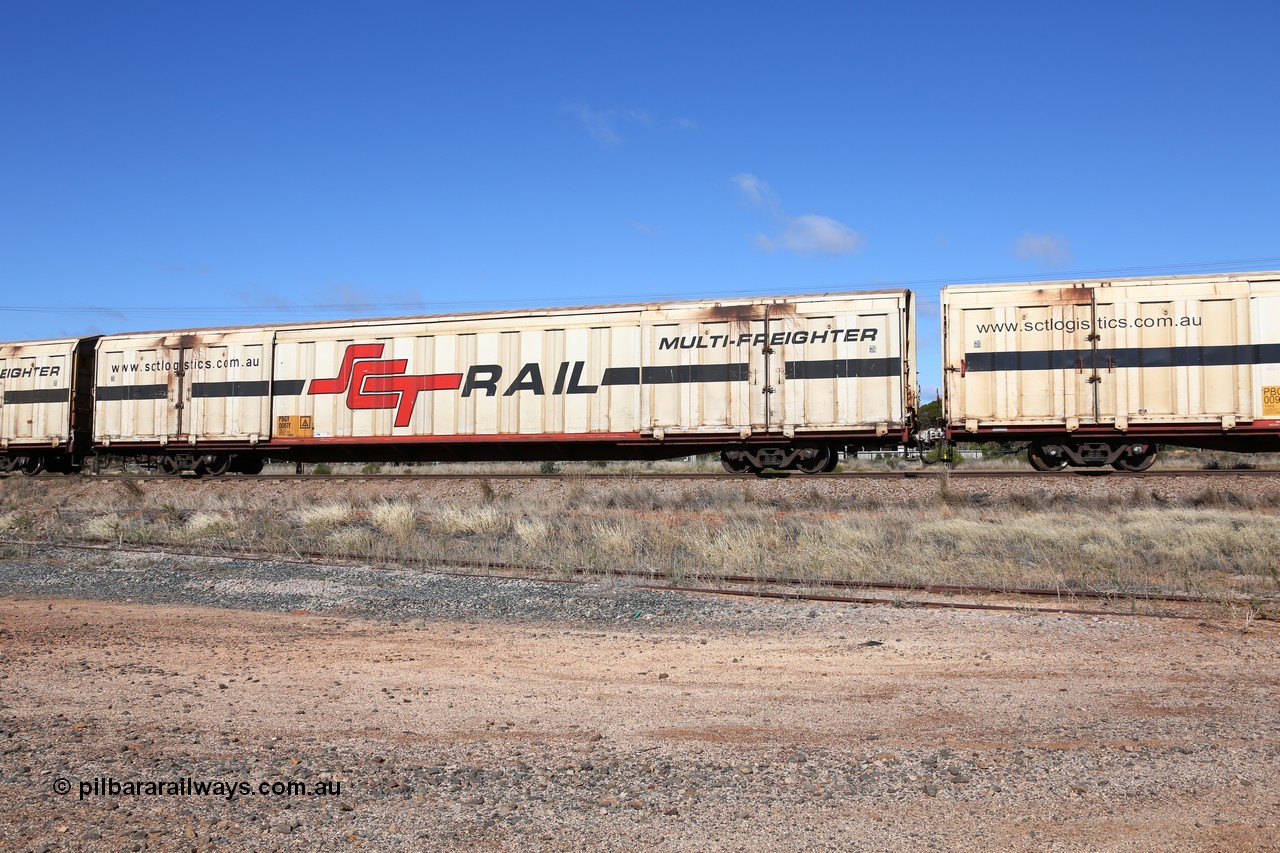 160522 2249
Parkeston, SCT train 6MP9 operating from Melbourne to Perth, PBGY type covered van PBGY 0061 Multi-Freighter, one of eighty two waggons built by Queensland Rail Redbank Workshops in 2005.
Keywords: PBGY-type;PBGY0061;Qld-Rail-Redbank-WS;