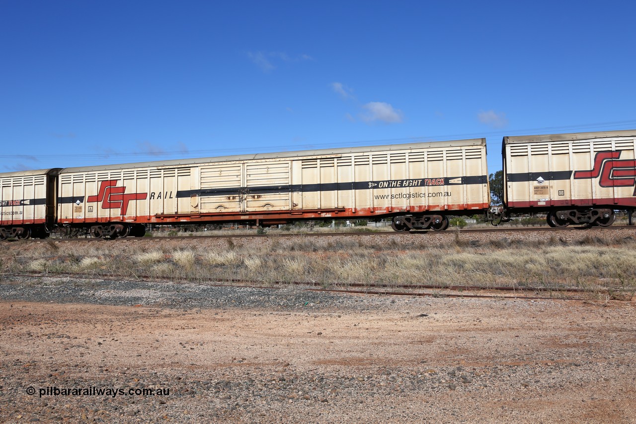 160522 2255
Parkeston, SCT train 6MP9 operating from Melbourne to Perth, ABSY type ABSY 4458 covered van, originally built by Comeng WA in 1977 for Commonwealth Railways as VFX type, recoded to ABFX and RBFX to SCT as ABFY before conversion by Gemco WA to ABSY in 2004/05.
Keywords: ABSY-type;ABSY4458;Comeng-WA;VFX-type;ABFY-type;