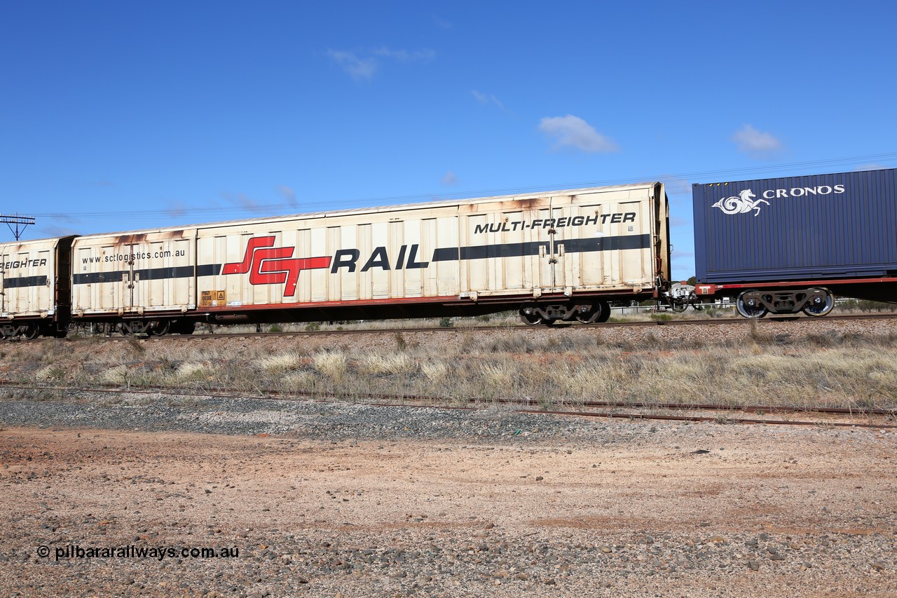 160522 2269
Parkeston, SCT train 6MP9 operating from Melbourne to Perth, PBGY type covered van PBGY 0030 Multi-Freighter, one of eighty two waggons built by Queensland Rail Redbank Workshops in 2005.
Keywords: PBGY-type;PBGY0030;Qld-Rail-Redbank-WS;