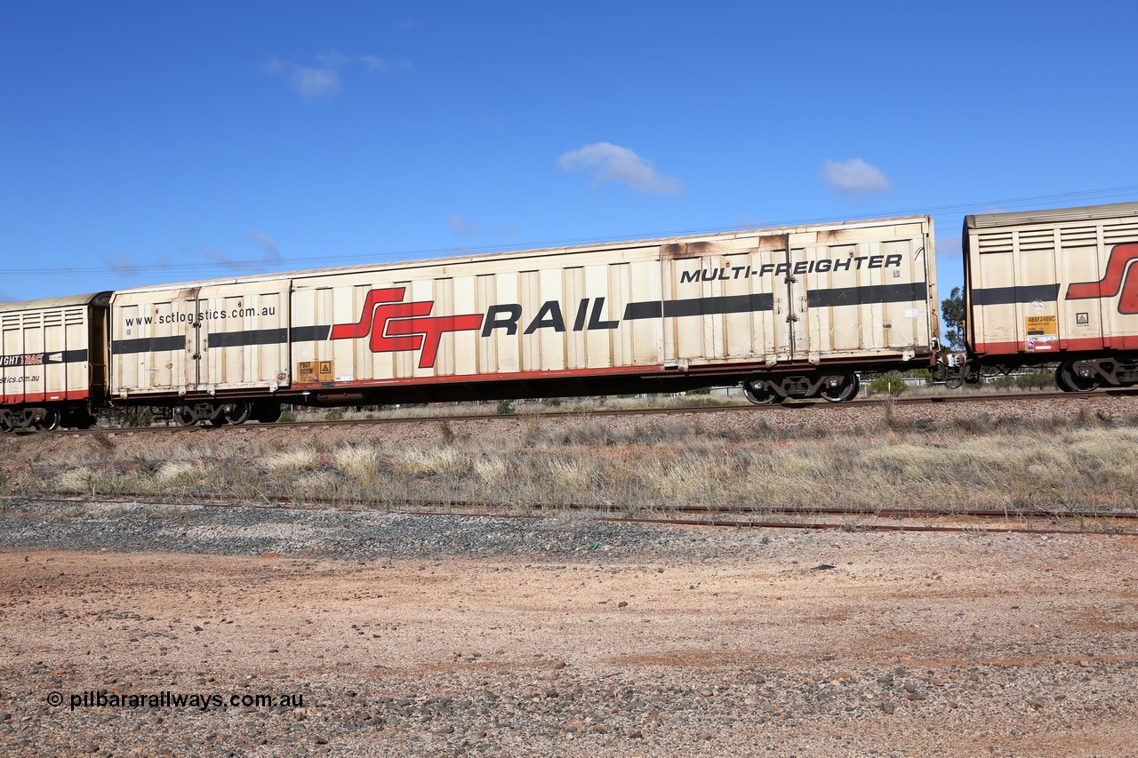 160522 2278
Parkeston, SCT train 6MP9 operating from Melbourne to Perth, PBGY type covered van PBGY 0031 Multi-Freighter, one of eighty two waggons built by Queensland Rail Redbank Workshops in 2005.
Keywords: PBGY-type;PBGY0031;Qld-Rail-Redbank-WS;