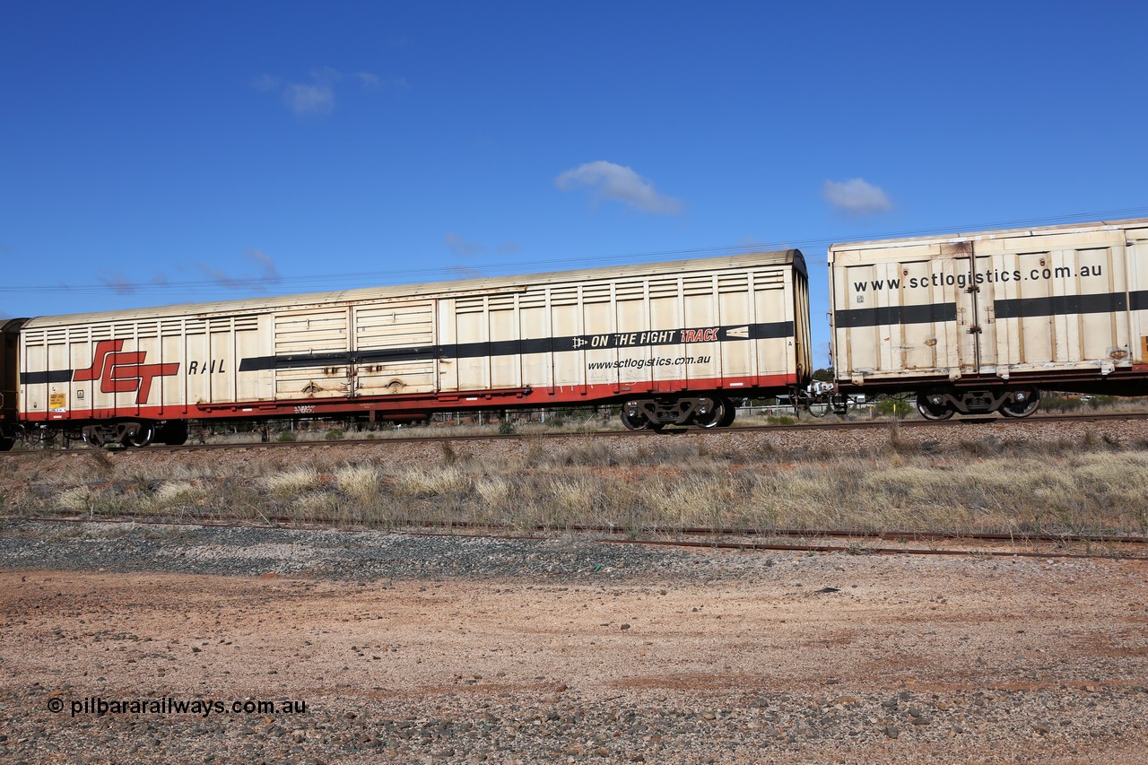 160522 2279
Parkeston, SCT train 6MP9 operating from Melbourne to Perth, ABSY type ABSY 2449 covered van, originally built by Mechanical Handling Ltd SA in 1972 for Commonwealth Railways as VFX type recoded to ABFX and then RBFX to SCT as ABFY before being converted by Gemco WA to ABSY type in 2004/05.
Keywords: ABSY-type;ABSY2449;Mechanical-Handling-Ltd-SA;VFX-type;