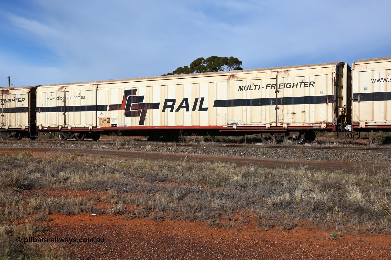 160523 2839
Parkeston, SCT train 7GP1 which operates from Parkes NSW (Goobang Junction) to Perth, PBGY type covered van PBGY 0116 Multi-Freighter with Independent Brake signage, one of eighty units built by Gemco WA.
Keywords: PBGY-type;PBGY0116;Gemco-WA;