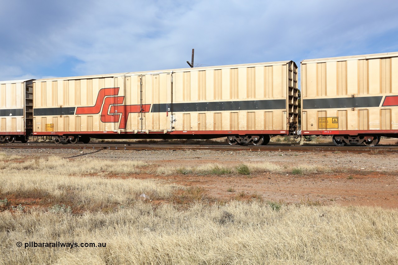 160523 2880
Parkeston, SCT train 7GP1 which operates from Parkes NSW (Goobang Junction) to Perth, PBHY type covered van PBHY 0059 Greater Freighter, one of a second batch of thirty units built by Gemco WA without the Greater Freighter signage.
Keywords: PBHY-type;PBHY0059;Gemco-WA;