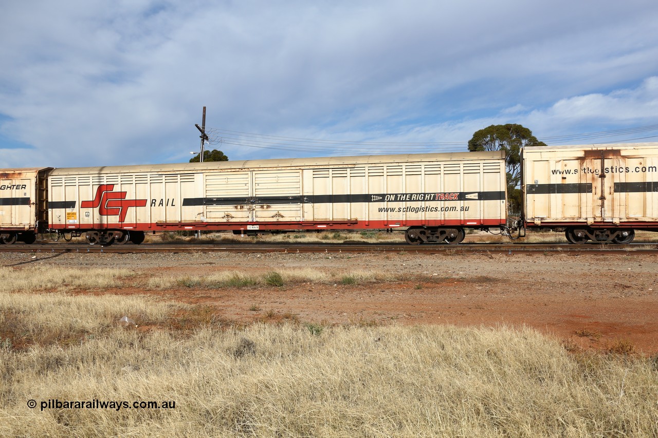 160523 2923
Parkeston, SCT train 7GP1 which operates from Parkes NSW (Goobang Junction) to Perth, ABSY type ABSY 2669 box van originally built for former ANR by Comeng NSW in 1973 as VFX type covered van which were recoded to ABFX in later years and recoded to ABFY for SCT.
Keywords: ABSY-type;ABSY2669;Comeng-NSW;VFX-type;ABFY-type;