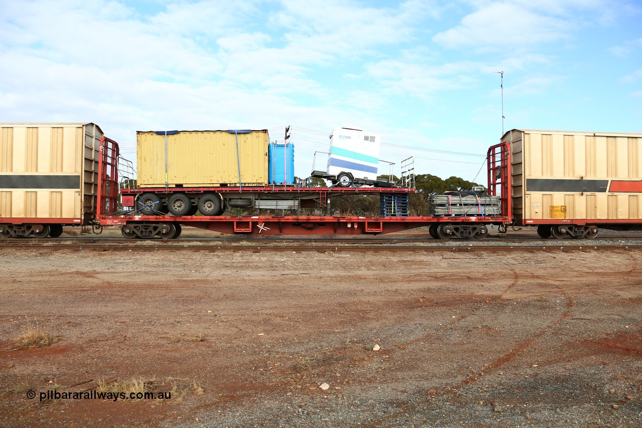 160525 4560
Parkeston, SCT train 3PG1 which operates from Perth to Parkes NSW (Goobang Junction), originally built by Victorian Railways Ballarat North Workshops in March 1980 as one of seventy five VQCX type container flat waggons built, now in private ownership and reclassed PQCY type, PQCY 959 is now fitted with bulkheads and loaded with a truck flat deck with a collection of items.
Keywords: PQCY-type;PQCY959;Victorian-Railways-Ballarat-Nth-WS;VQCX-type;