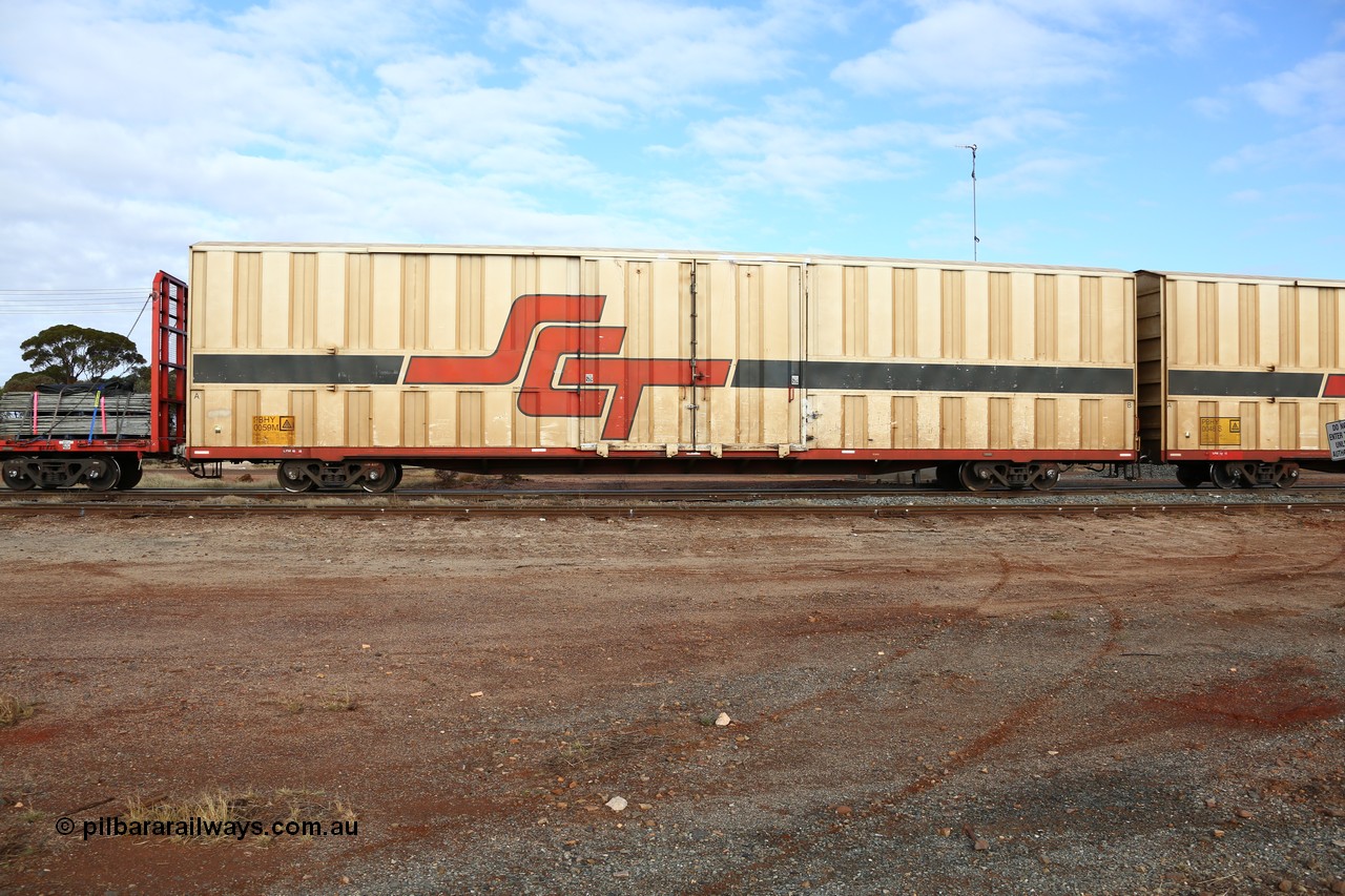 160525 4561
Parkeston, SCT train 3PG1 which operates from Perth to Parkes NSW (Goobang Junction), PBHY type covered van PBHY 0059 Greater Freighter, one of a second batch of thirty units built by Gemco WA without the Greater Freighter signage.
Keywords: PBHY-type;PBHY0059;Gemco-WA;