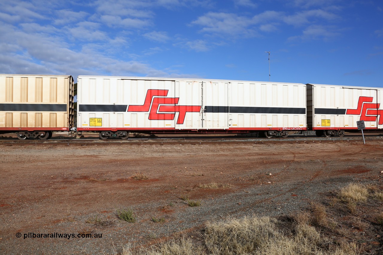160525 4608
Parkeston, SCT train 3PG1 which operates from Perth to Parkes NSW (Goobang Junction), PBHY type covered van PBHY 0073 Greater Freighter, built by CSR Meishan Rolling Stock Co China in 2014 without the Greater Freighter signage.
Keywords: PBHY-type;PBHY0073;CSR-Meishan-China;
