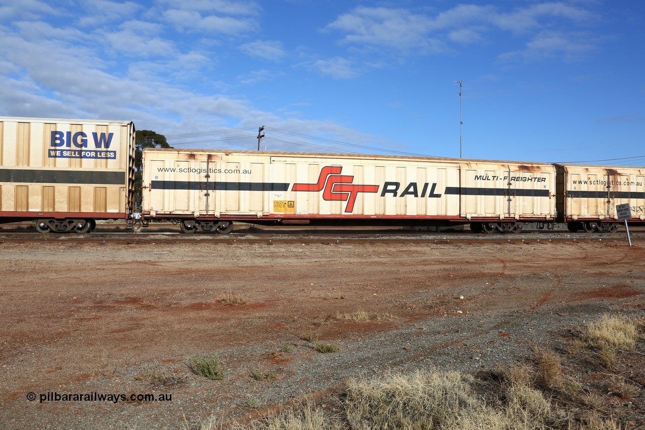 160525 4611
Parkeston, SCT train 3PG1 which operates from Perth to Parkes NSW (Goobang Junction), PBGY type covered van PBGY 0092 Multi-Freighter, one of eighty units built by Gemco WA.
Keywords: PBGY-type;PBGY0092;Gemco-WA;
