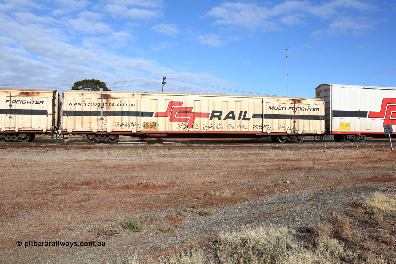 160525 4612
Parkeston, SCT train 3PG1 which operates from Perth to Parkes NSW (Goobang Junction), PBGY type covered van PBGY 0024 Multi-Freighter, one of eighty two waggons built by Queensland Rail Redbank Workshops in 2005.
Keywords: PBGY-type;PBGY0024;Qld-Rail-Redbank-WS;