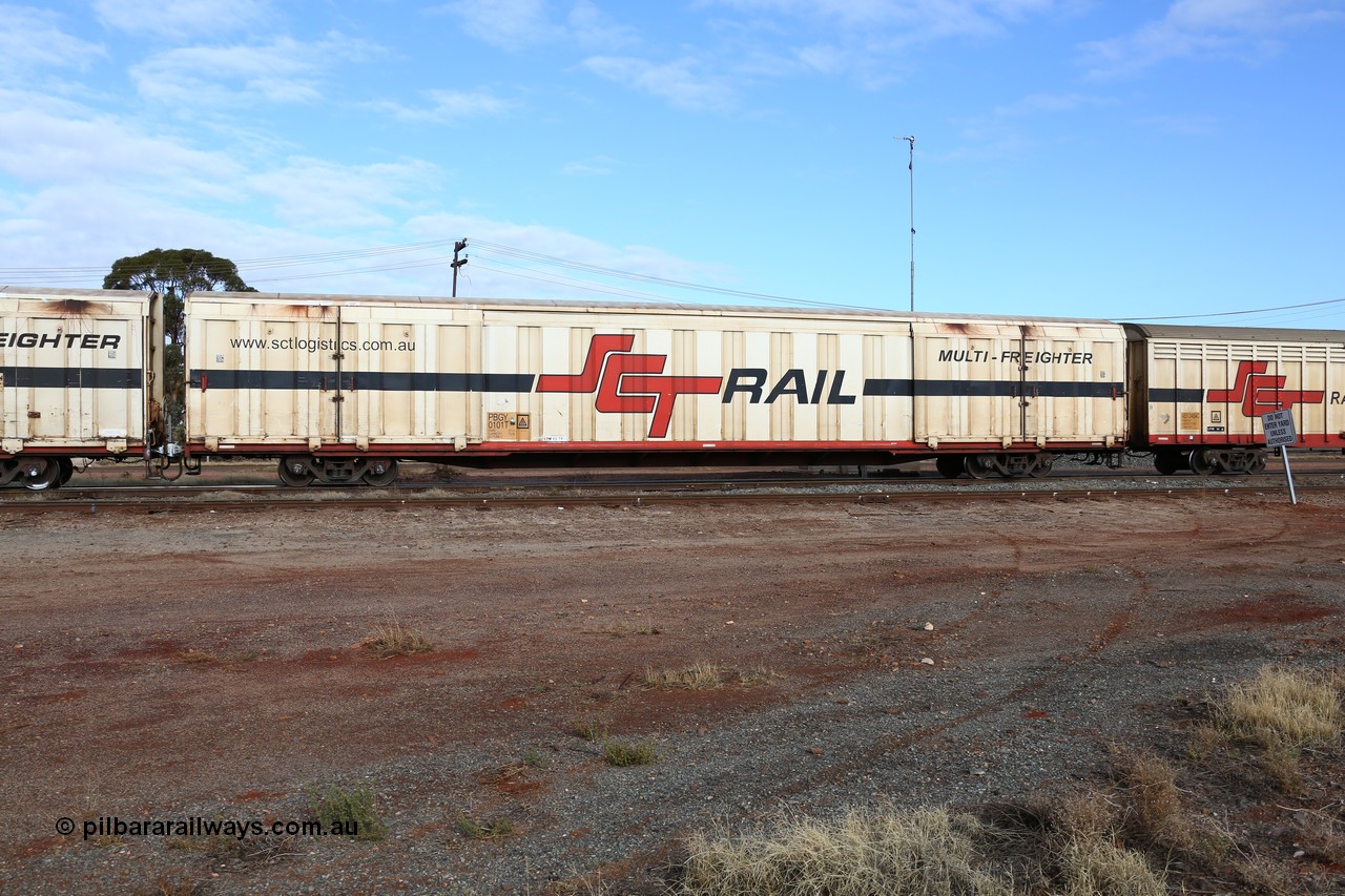 160525 4626
Parkeston, SCT train 3PG1 which operates from Perth to Parkes NSW (Goobang Junction), PBGY type covered van PBGY 0101 Multi-Freighter, one of eighty units built by Gemco WA.
Keywords: PBGY-type;PBGY0101;Gemco-WA;