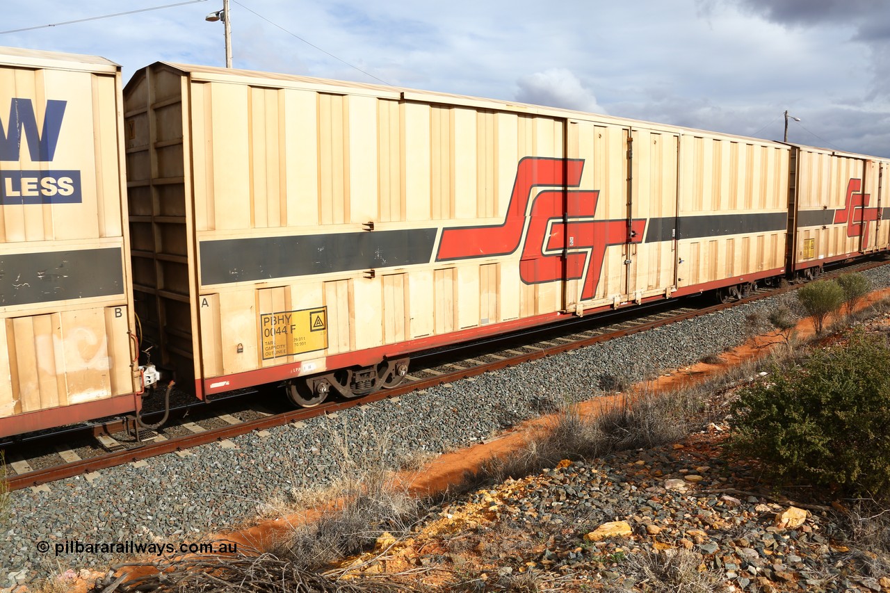 160526 5302
West Kalgoorlie, SCT train 3MP9 operating from Melbourne to Perth, PBHY type covered van PBHY 0044 Greater Freighter, one of a second batch of thirty units built by Gemco WA without the Greater Freighter signage.
Keywords: PBHY-type;PBHY0044;Gemco-WA;