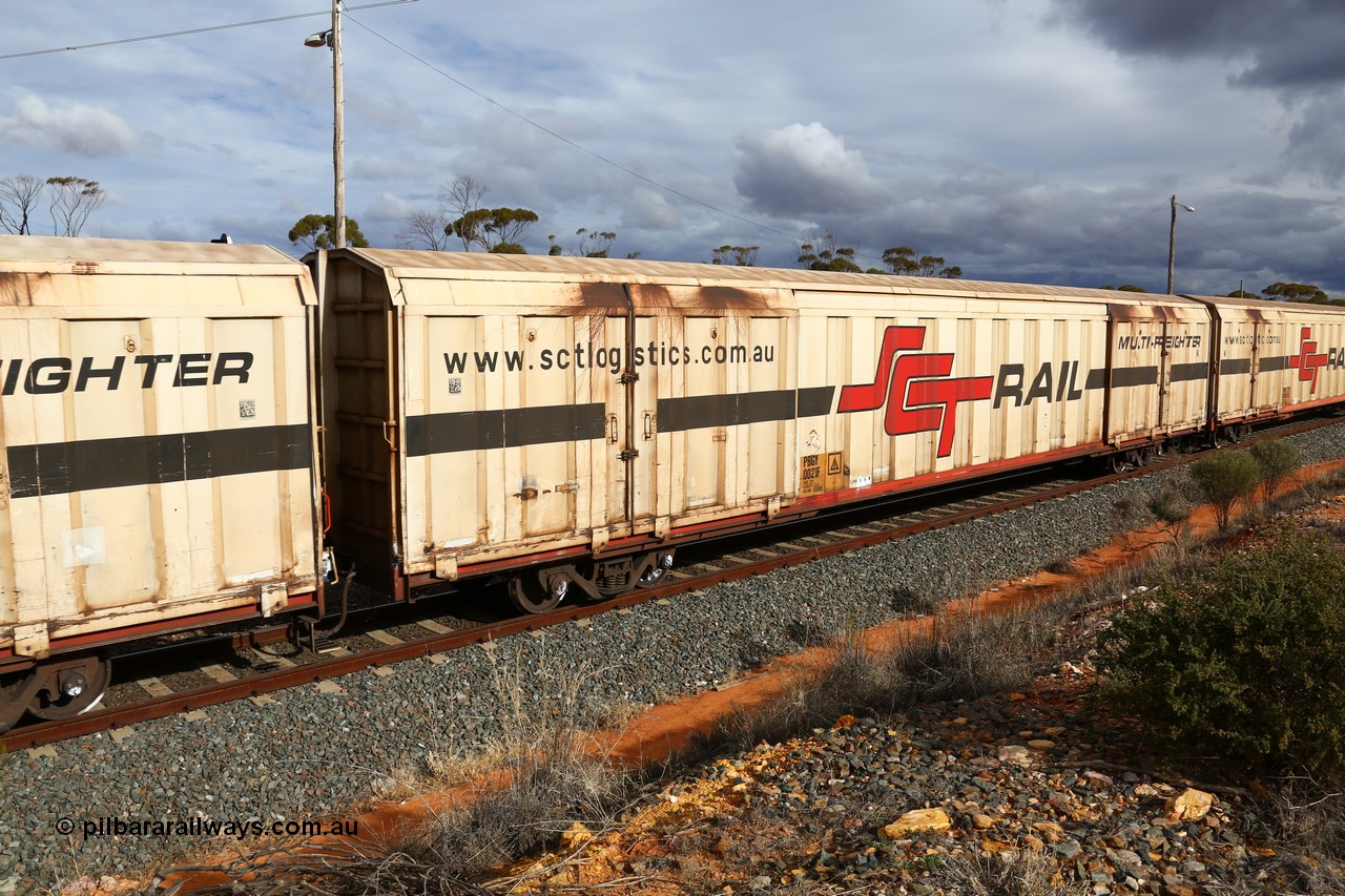 160526 5316
West Kalgoorlie, SCT train 3MP9 operating from Melbourne to Perth, PBGY type covered van PBGY 0021 Multi-Freighter, one of eighty two waggons built by Queensland Rail Redbank Workshops in 2005.
Keywords: PBGY-type;PBGY0021;Qld-Rail-Redbank-WS;