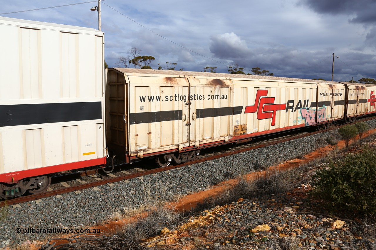 160526 5317
West Kalgoorlie, SCT train 3MP9 operating from Melbourne to Perth, PBGY type covered van PBGY 0052 Multi-Freighter, one of eighty two waggons built by Queensland Rail Redbank Workshops in 2005.
Keywords: PBGY-type;PBGY0052;Qld-Rail-Redbank-WS;