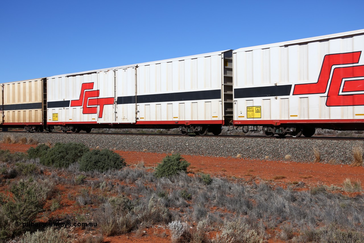 160527 5529
Blamey crossing loop at the 1692 km, SCT train 5PM9 operating from Perth to Melbourne, PBHY type covered van PBHY 0088 Greater Freighter, built by CSR Meishan Rolling Stock Co China in 2014 without the Greater Freighter signage.
Keywords: PBHY-type;PBHY0088;CSR-Meishan-China;