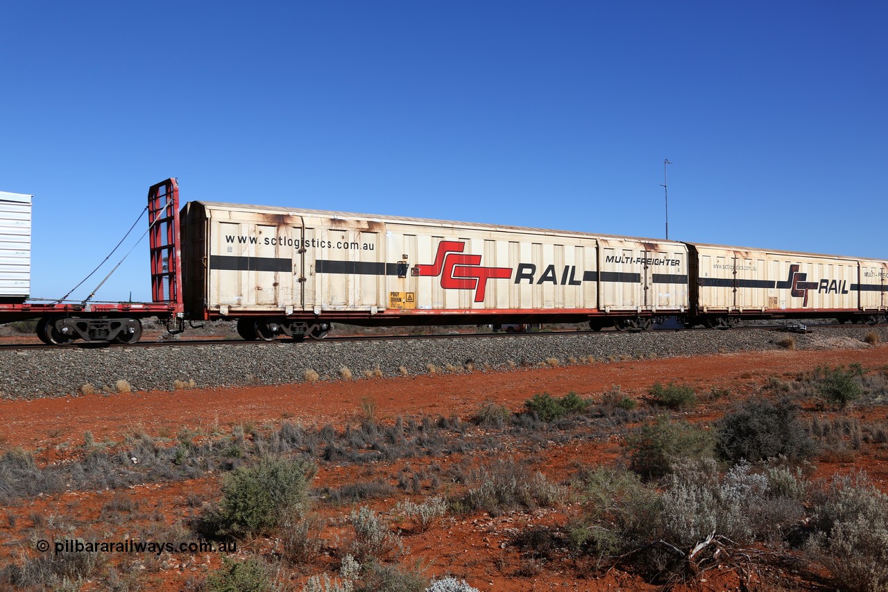 160527 5542
Blamey crossing loop at the 1692 km, SCT train 5PM9 operating from Perth to Melbourne, PBGY type covered van PBGY 0066 Multi-Freighter, one of eighty two waggons built by Queensland Rail Redbank Workshops in 2005.
Keywords: PBGY-type;PBGY0066;Qld-Rail-Redbank-WS;