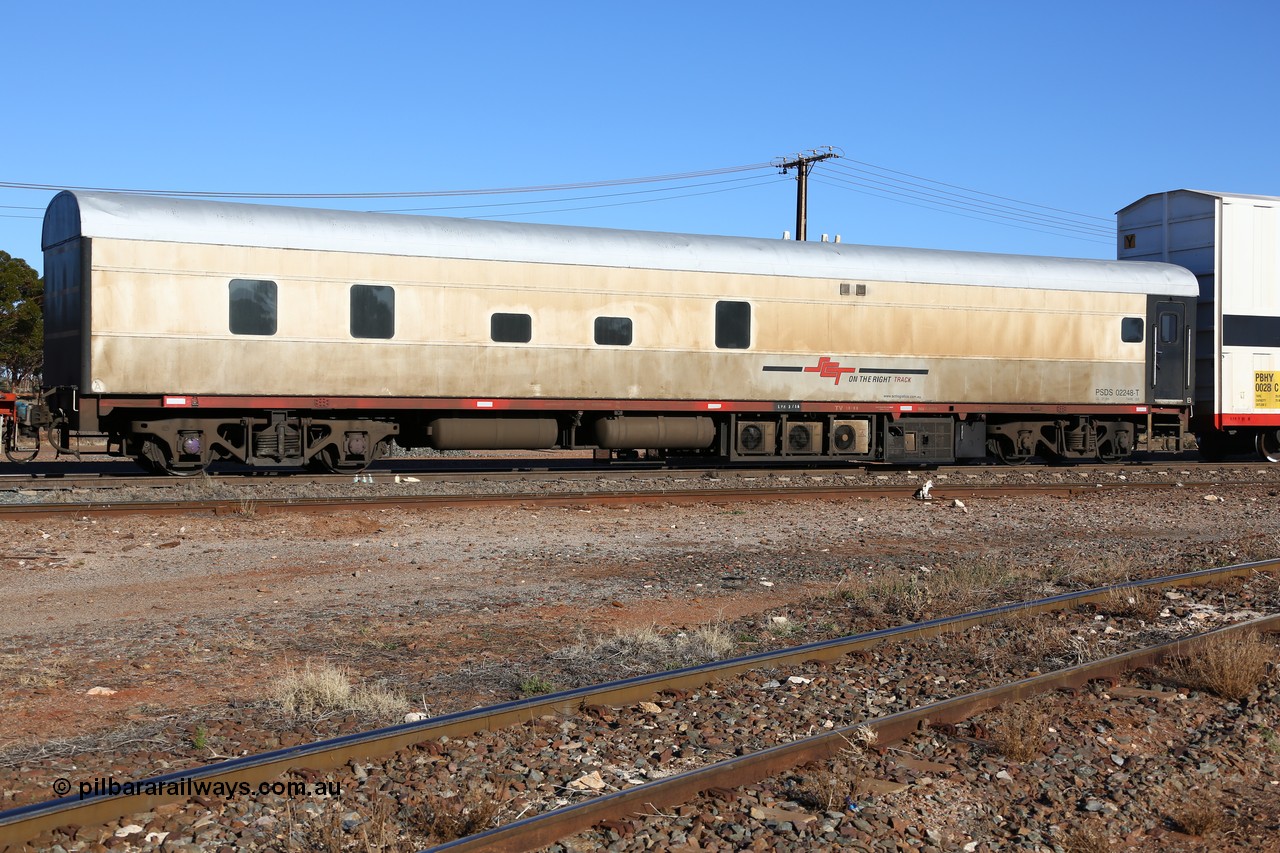 160530 9092
Parkeston, SCT train 1PM9 operates mostly empty from Perth to Melbourne, SCT crew accommodation coach PSDS class PSDS 02248 converted by Gemco WA in 2008 from former Comeng NSW built SBH class sitting car SBH 2248 for the NSWGR.
Keywords: PSDS-class;PSDS02248;Comeng-NSW;SBH-class;