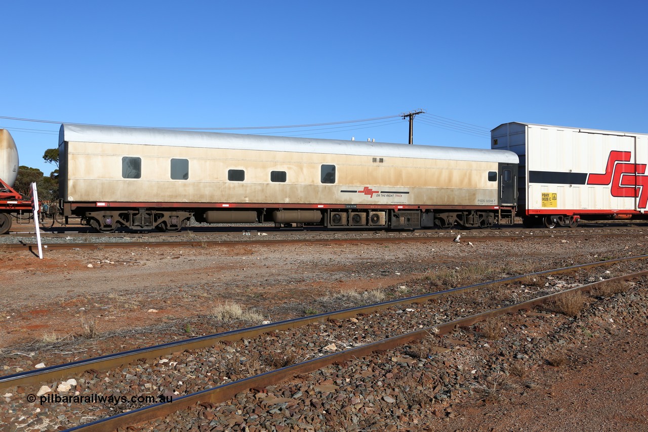 160530 9093
Parkeston, SCT train 1PM9 operates mostly empty from Perth to Melbourne, SCT crew accommodation coach PSDS class PSDS 02248 converted by Gemco WA in 2008 from former Comeng NSW built SBH class sitting car SBH 2248 for the NSWGR.
Keywords: PSDS-class;PSDS02248;Comeng-NSW;SBH-class;