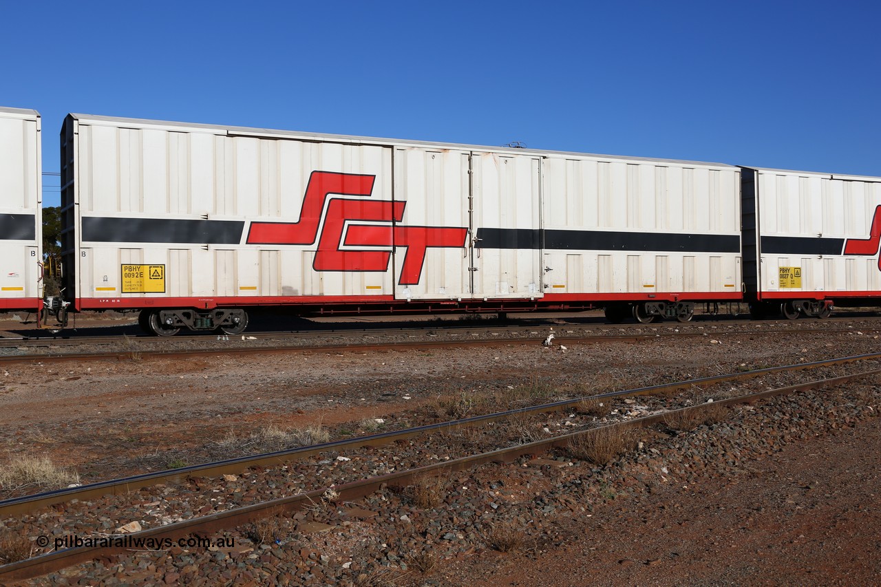160530 9100
Parkeston, SCT train 1PM9 operates mostly empty from Perth to Melbourne, PBHY type covered van PBHY 0092 Greater Freighter, built by CSR Meishan Rolling Stock Co China in 2014.
Keywords: PBHY-type;PBHY0092;CSR-Meishan-China;