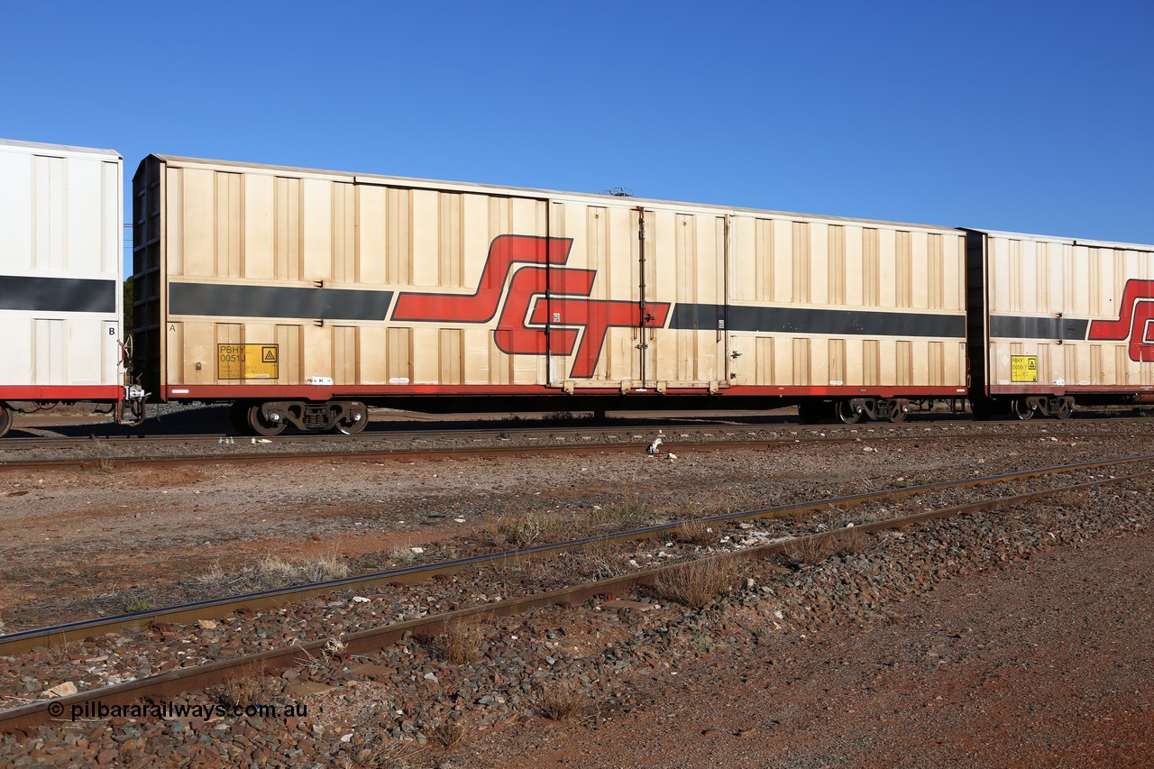 160530 9102
Parkeston, SCT train 1PM9 operates mostly empty from Perth to Melbourne, PBHY type covered van PBHY 0051 Greater Freighter, one of a second batch of thirty units built by Gemco WA without the Greater Freighter signage.
Keywords: PBHY-type;PBHY0051;Gemco-WA;