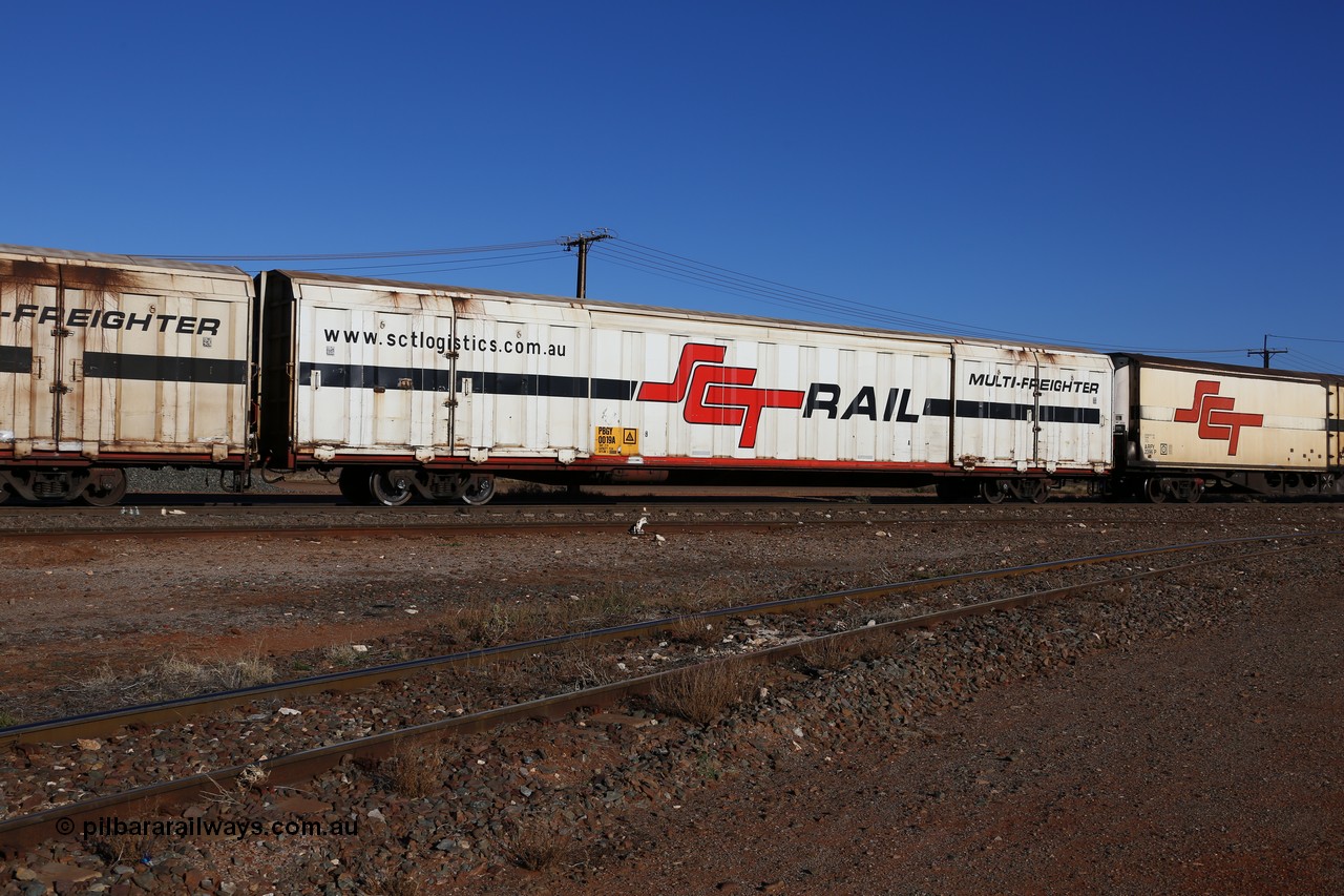 160530 9125
Parkeston, SCT train 1PM9 operates mostly empty from Perth to Melbourne, PBGY type covered van PBGY 0019 Multi-Freighter, one of eighty two waggons built by Queensland Rail Redbank Workshops in 2005.
Keywords: PBGY-type;PBGY0019;Qld-Rail-Redbank-WS;