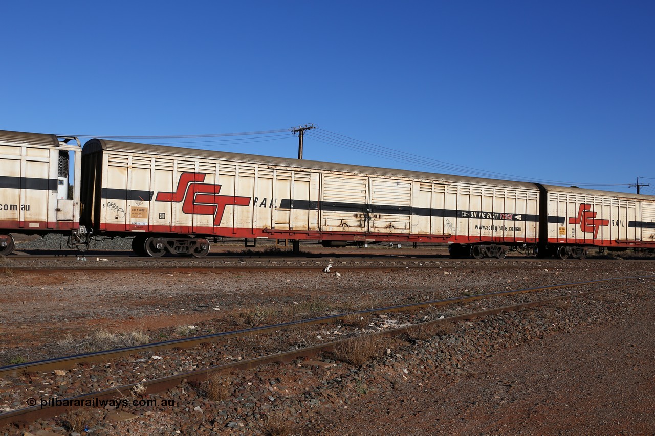 160530 9130
Parkeston, SCT train 1PM9 operates mostly empty from Perth to Melbourne, ABSY type ABSY 2478 covered van, originally built by Mechanical Handling Ltd SA in 1972 for Commonwealth Railways as VFX type recoded to ABFX and then RBFX before being converted by Gemco WA to ABSY type in 2004/05.
Keywords: ABSY-type;ABSY2478;Mechanical-Handling-Ltd-SA;VFX-type;ABFY-type;