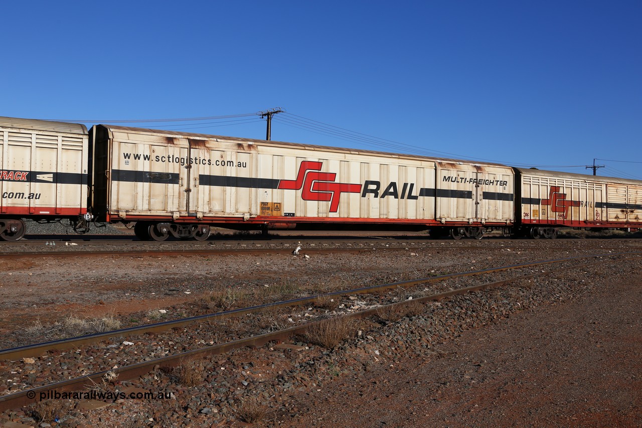 160530 9132
Parkeston, SCT train 1PM9 operates mostly empty from Perth to Melbourne, PBGY type covered van PBGY 0069 Multi-Freighter, one of eighty two waggons built by Queensland Rail Redbank Workshops in 2005.
Keywords: PBGY-type;PBGY0069;Qld-Rail-Redbank-WS;