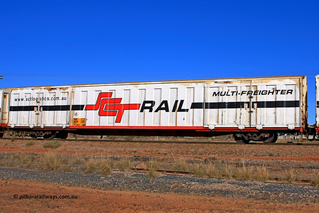 100603 8986
Parkeston, SCT train 3MP9, PBGY type covered van PBGY 0013 Multi-Freighter, one of eighty two waggons built by Queensland Rail Redbank Workshops in 2005.
Keywords: PBGY-type;PBGY0013;Qld-Rail-Redbank-WS;