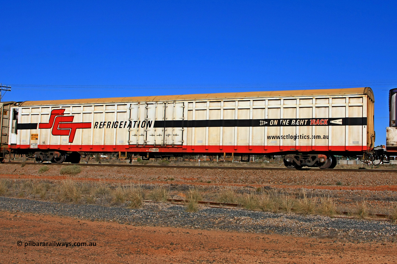 100603 9009
Parkeston, SCT train 3MP9, ARBY type ARBY 4430 refrigerated van, originally built by Comeng WA in 1977 as a VFX type covered van for Commonwealth Railways, recoded to ABFX and converted from ABFY by Gemco WA in 2004/05 to ARBY.
Keywords: ARBY-type;ARBY4430;Comeng-WA;VFX-type;