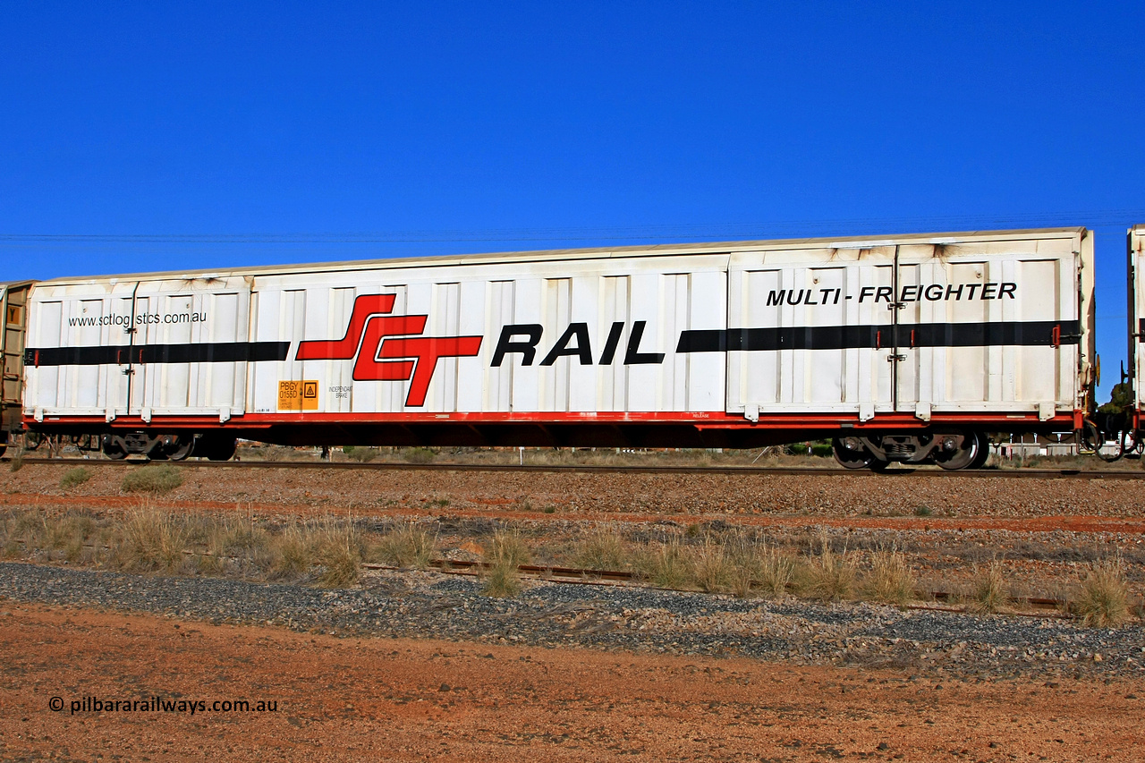 100603 9018
Parkeston, SCT train 3MP9, PBGY type covered van PBGY 0155 Multi-Freighter, one of eighty units built by Gemco WA in 2008, with Independent Brake signage.
Keywords: PBGY-type;PBGY0155;Gemco-WA;